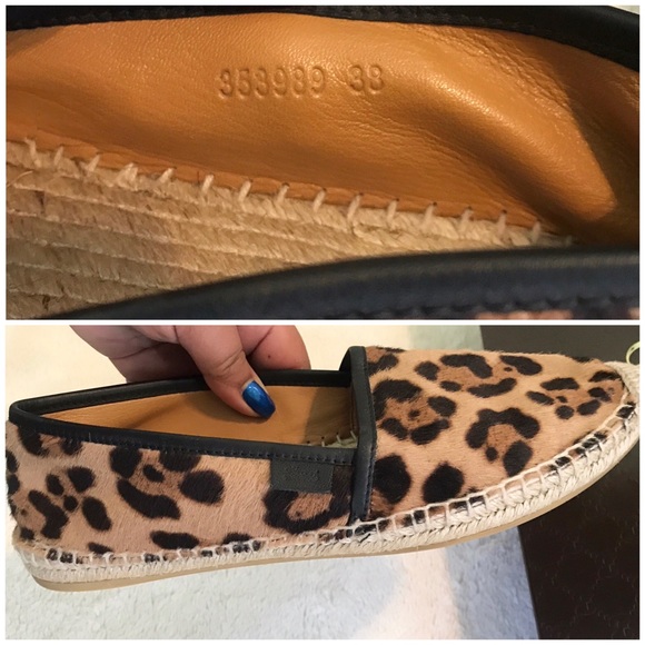 🔥SUPER SALE🔥✅PRICE FIRM✅ AUTHENTIC Calf Hair Gucci Leopard Espadrille Flats - Picture 8 of 16